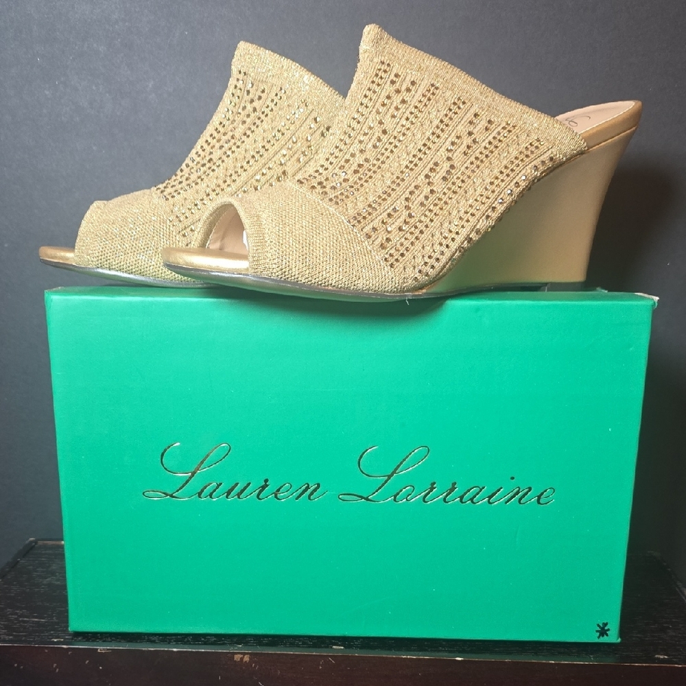 Lauren Lorraine Gold Wedge Sandals